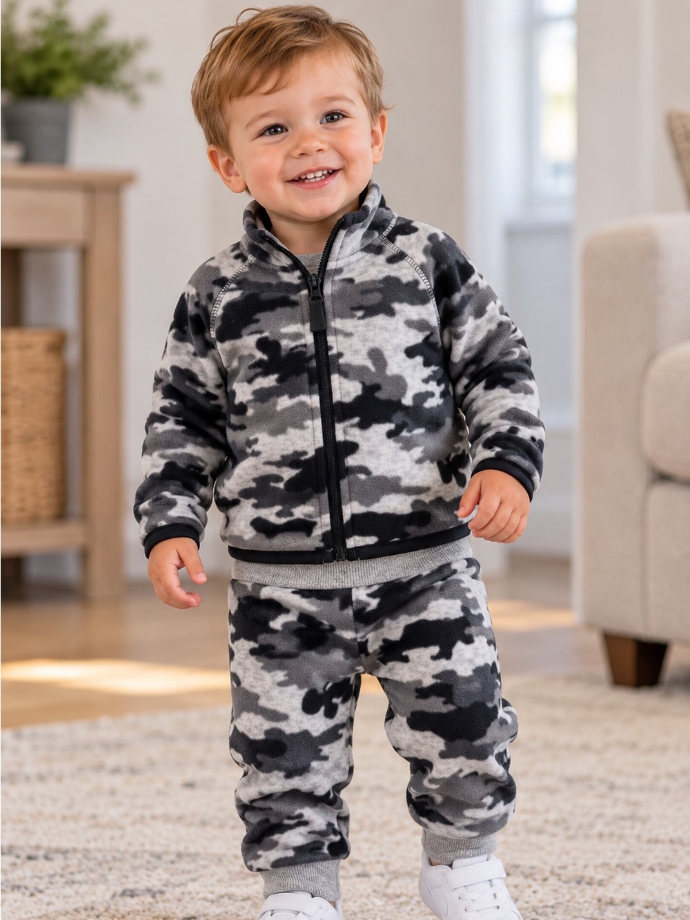 George Baby 2-Piece Fleece Set – 18–24 Months | Gray & Black Camo